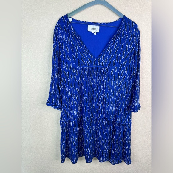 Ba&sh Blue Black Cale Leaf Print Long Sleeve Trapeze Dress size M - Picture 4 of 6